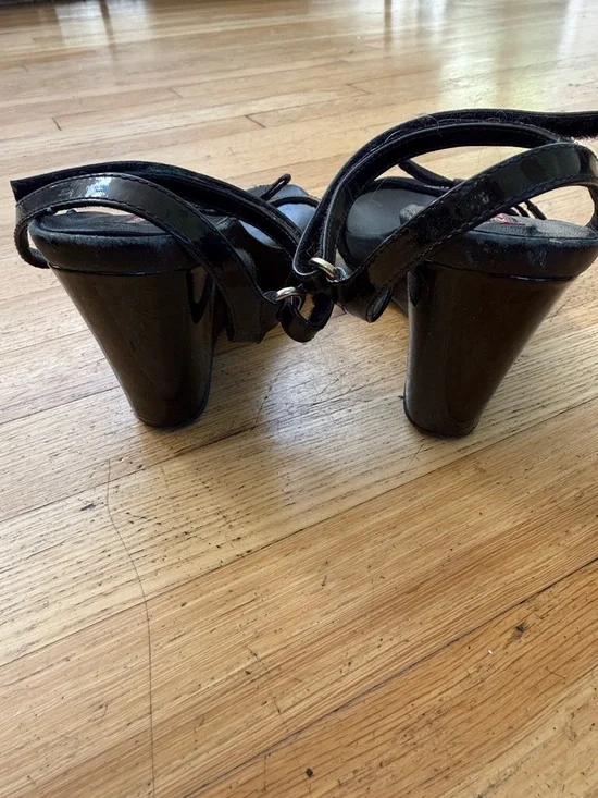 Prada Black Patent Leather Bow Ankle-Strap Sandals - Picture 5 of 5